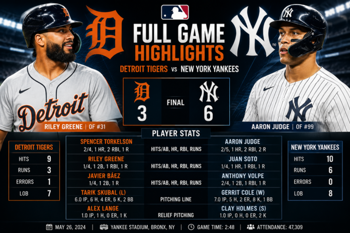 detroit tigers vs new york yankees match player stats