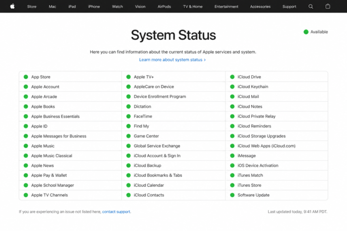 Apple System Status Page